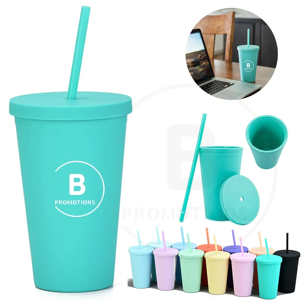 16oz Colored Matte Double Wall Acrylic Cups with Lids Straws 1