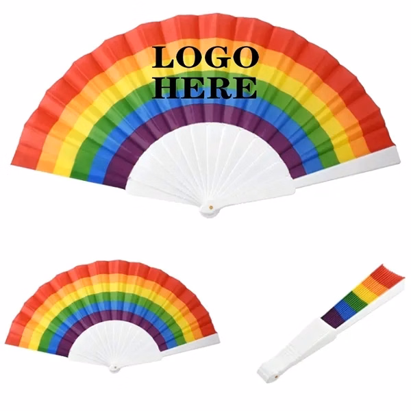 Custom Rainbow Pride 9 Inch Folding Fan — Festival Celebration Attendee Gift