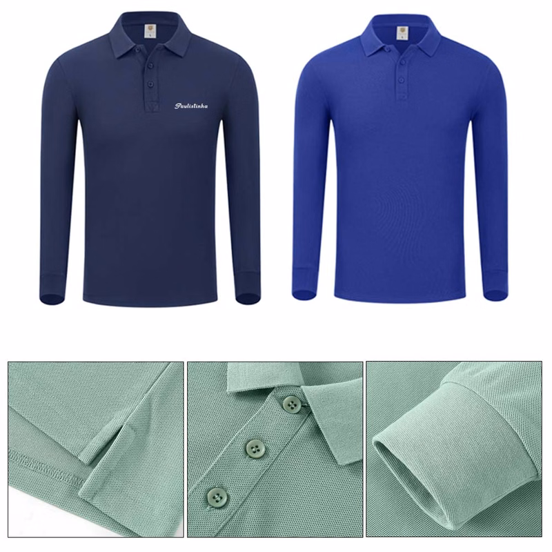Cotton Lapel Long-sleeved Polo Shirt