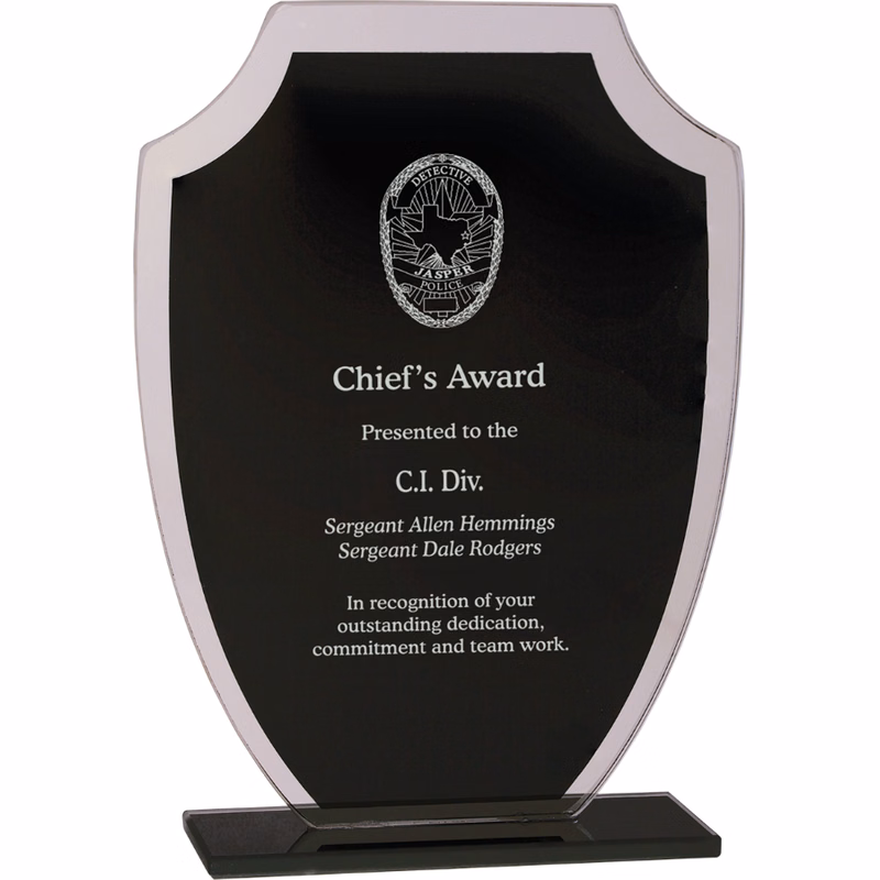 6 1/2" Black Shield Reflection Glass Award