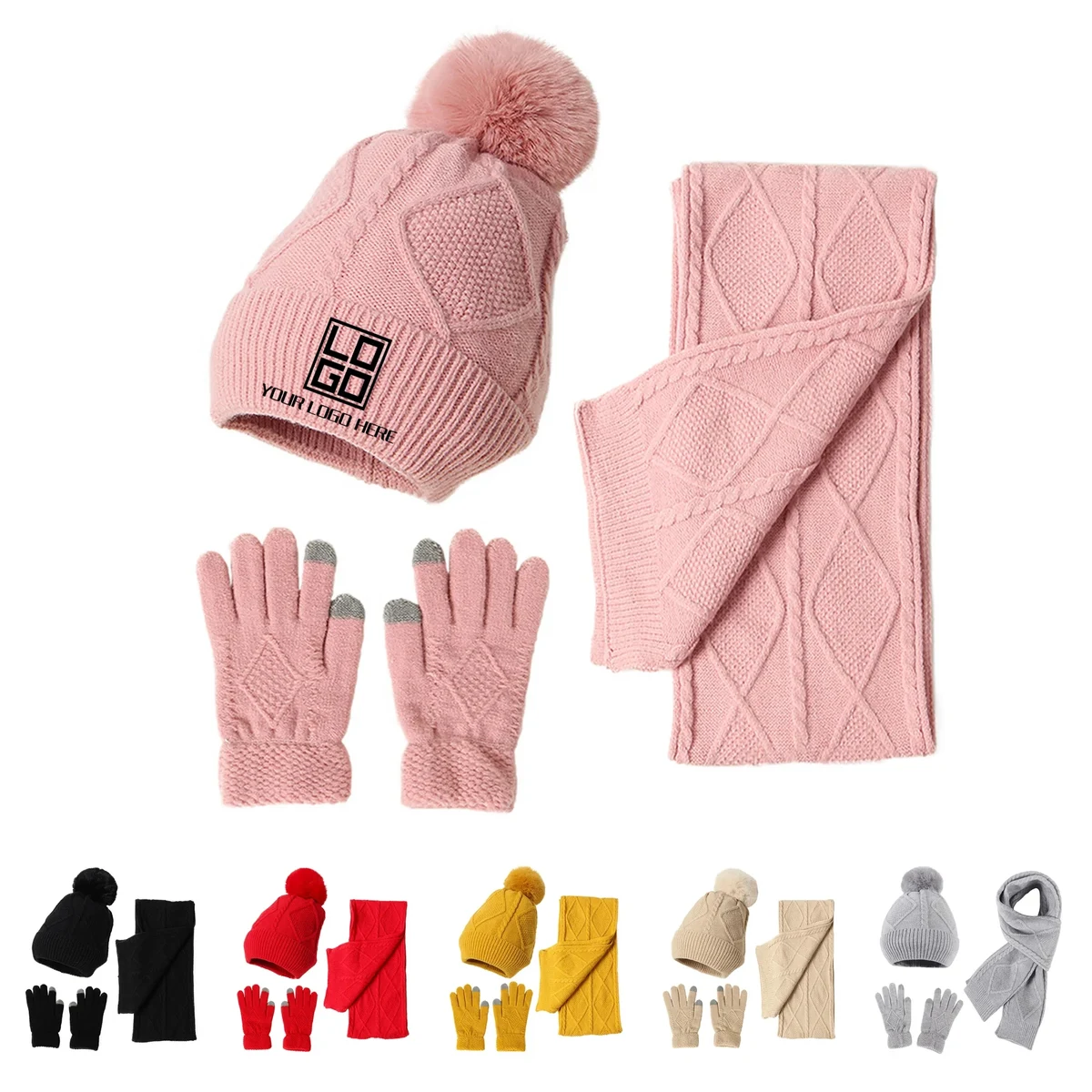 Winter Thickened Knit Warm Three Piece Set MOQ10pcs 1