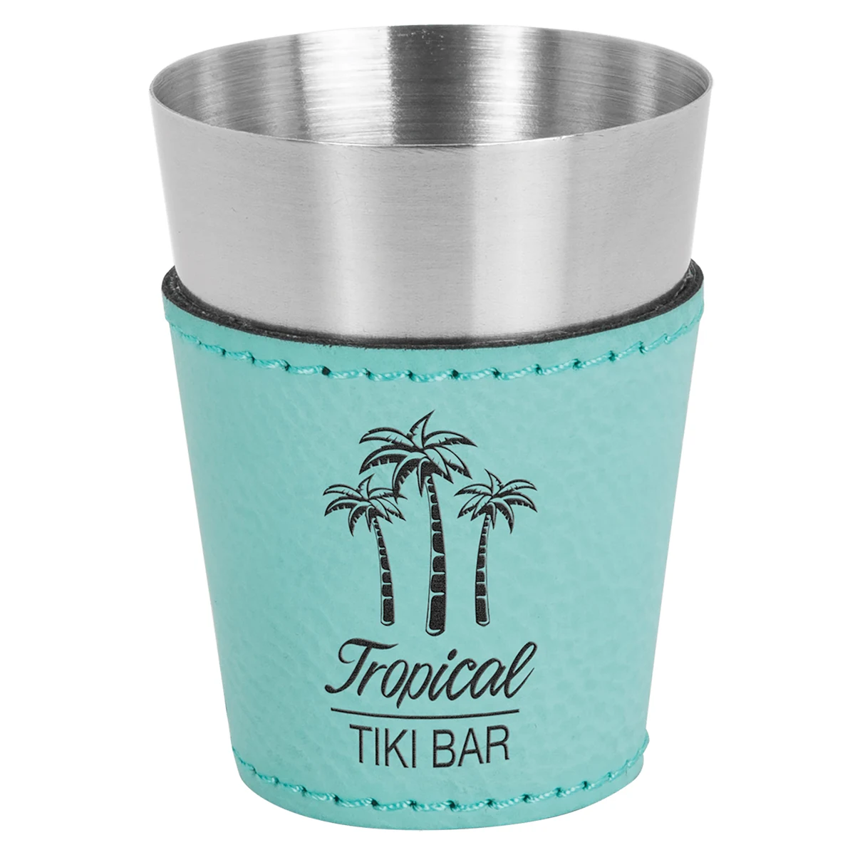 2oz. Teal Leatherette & Stainless Steel Shot Glass 1