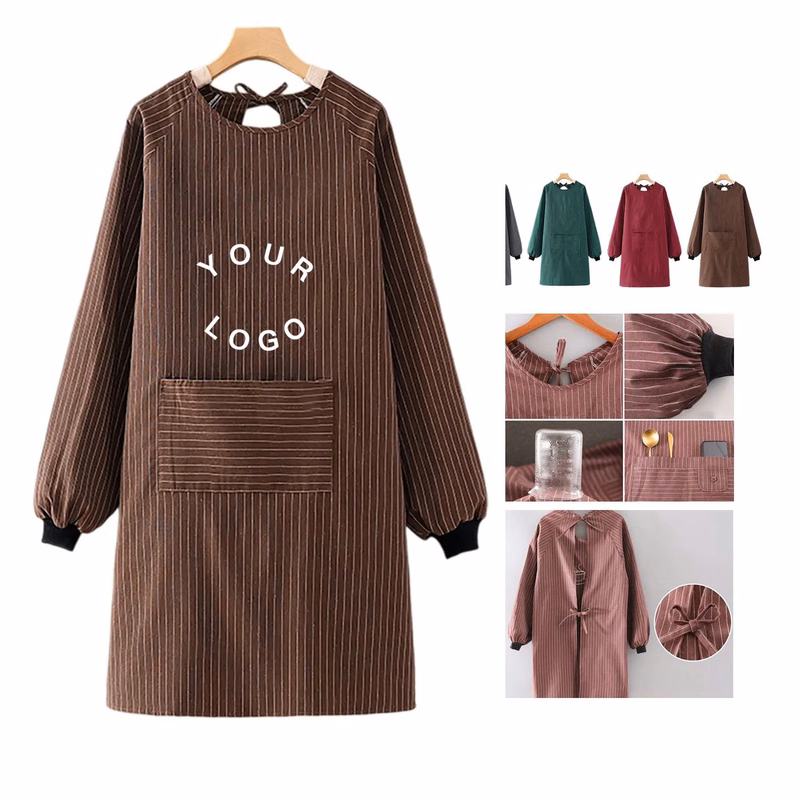 Long Sleeve Apron for Kitchen and Cooking