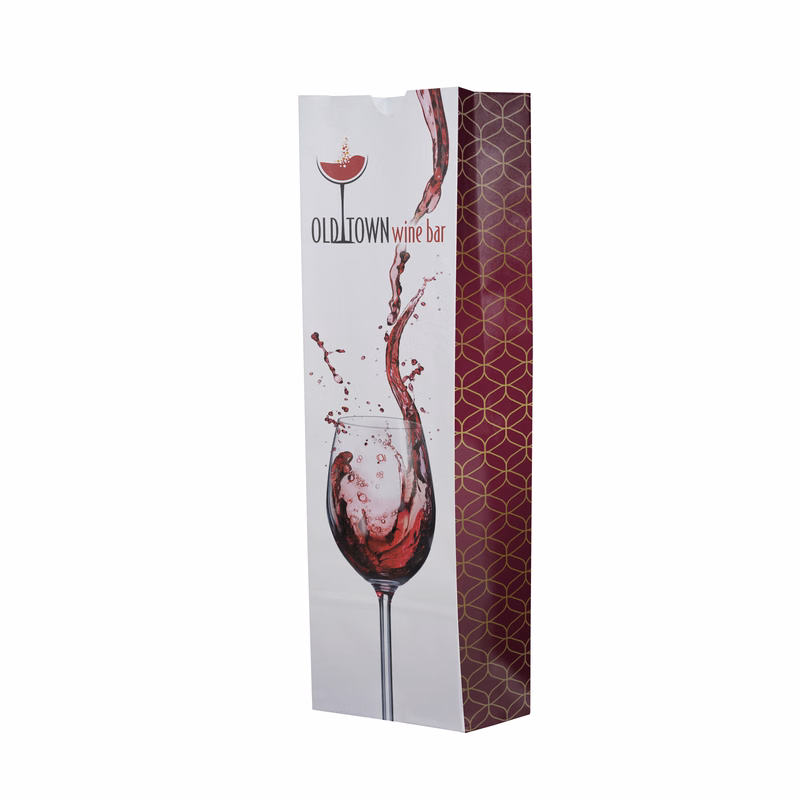 Wine SOS 4# Full Color 4-Sides White Paper Bag (5" x 16" x 3.125")