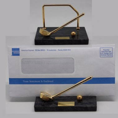 Golf letter holder with black marble base