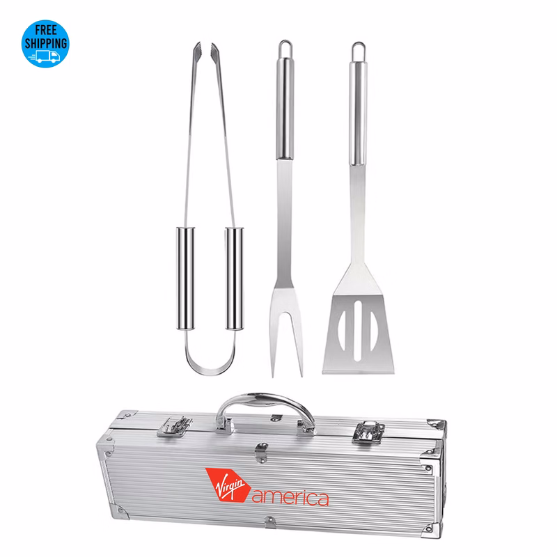 3pcs BBQ Grill Tool Set in Aluminum Case - OCEAN