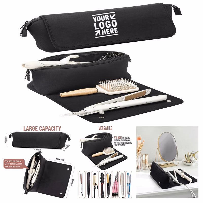 2-in-1 Flat Irons Curling Iron Haircare Organizer Hair Tools Travel Bag Heat Resistant Mat