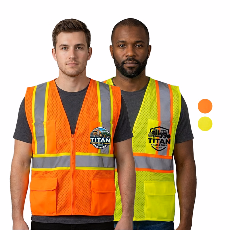 3.8 Oz. Polyester Class 2 Two Tone Reflective Tape Safety Vest With 4 Pockets