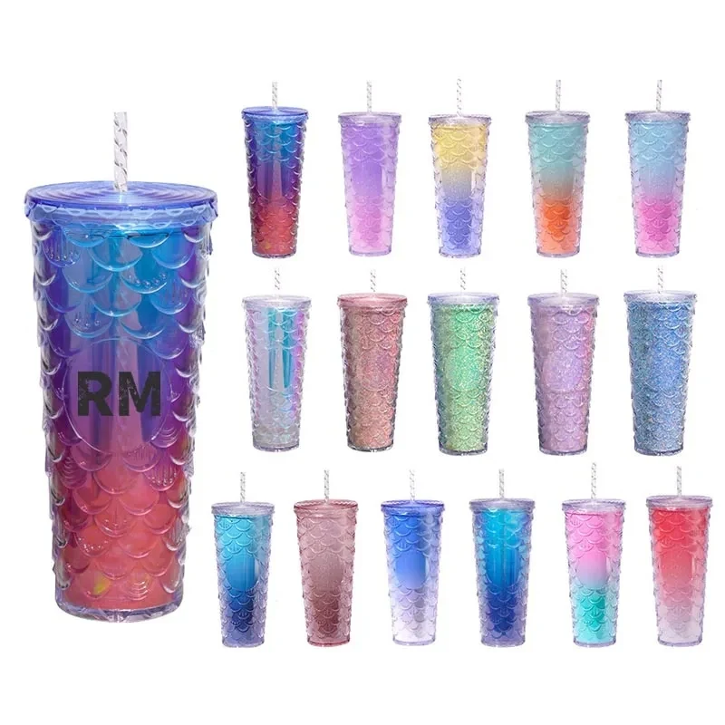 24oz Fish Scales Tumbler With Lids And Straws 1