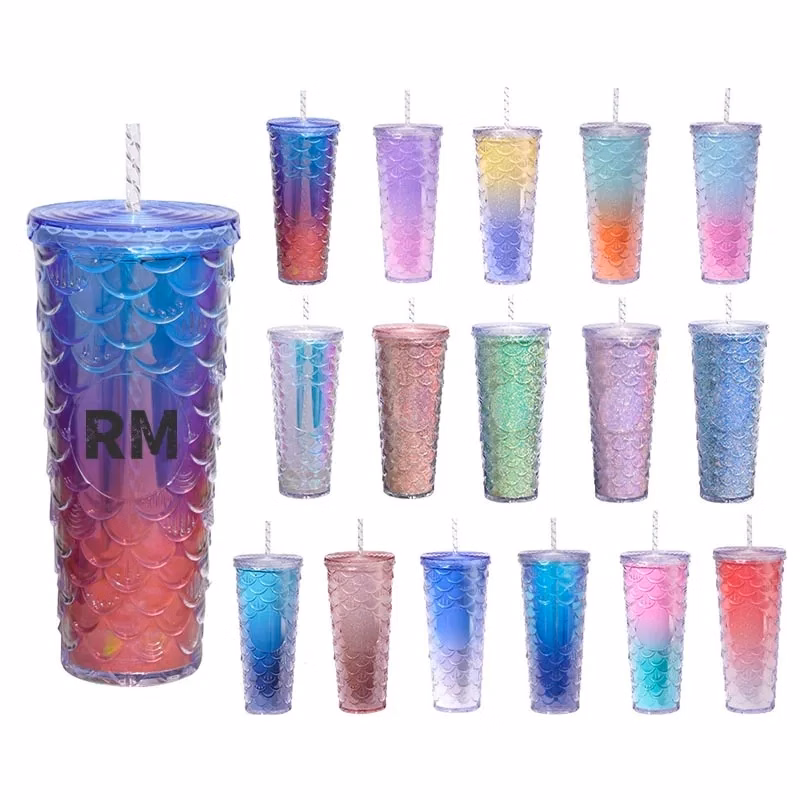 24oz Fish Scales Tumbler With Lids And Straws
