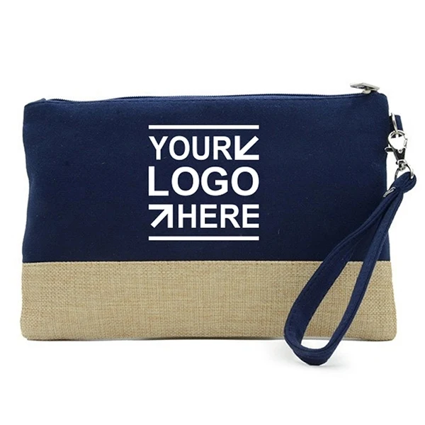 Rectangular Jute Canvas Pouch with Zipper 1