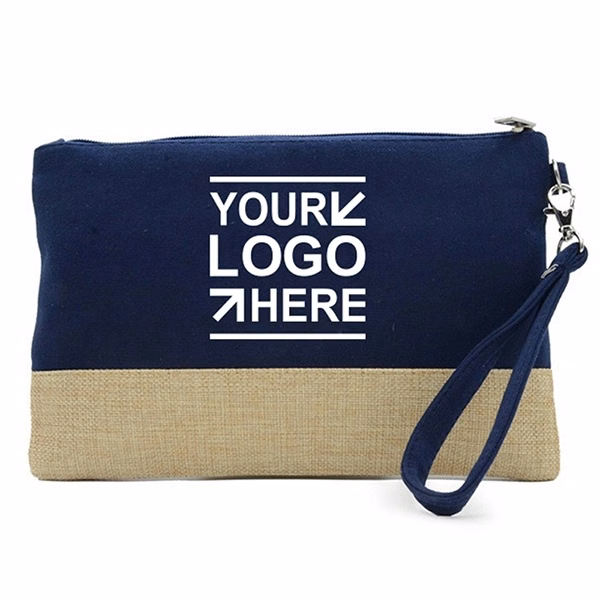 Rectangular Jute Canvas Pouch with Zipper