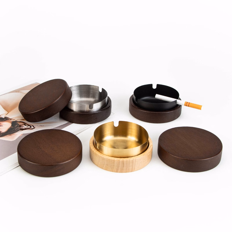 Wooden Ashtray with Lids Cigarette Ash Holder