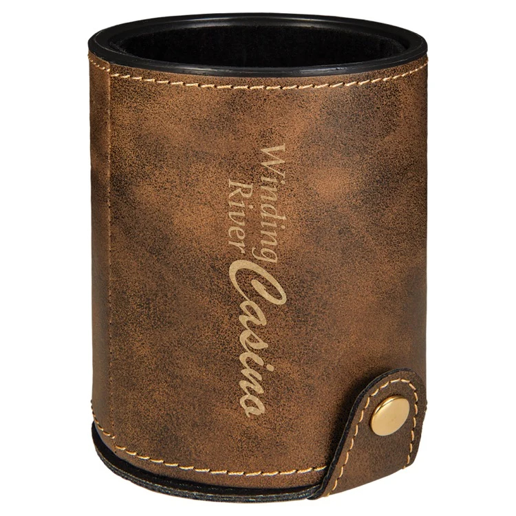 Rustic/Gold Leatherette Dice Cup with 5 Dice 1