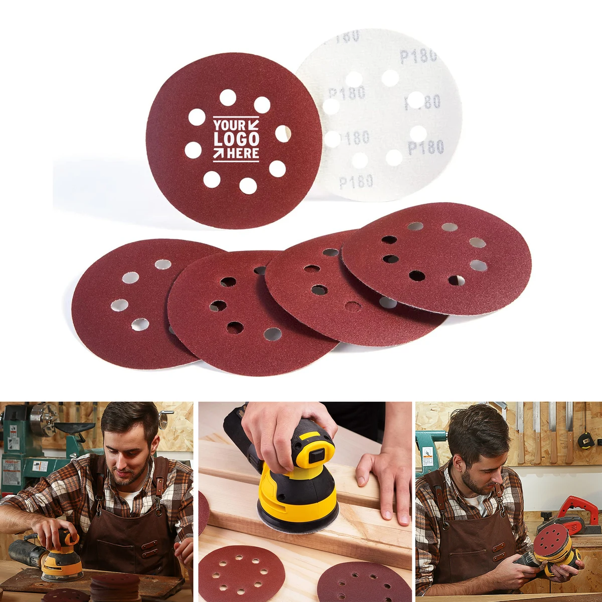 5 Inch Hook Loop Sandpaper 8 Hole Sanding Disc180 Grit Premium Aluminum Oxide 1