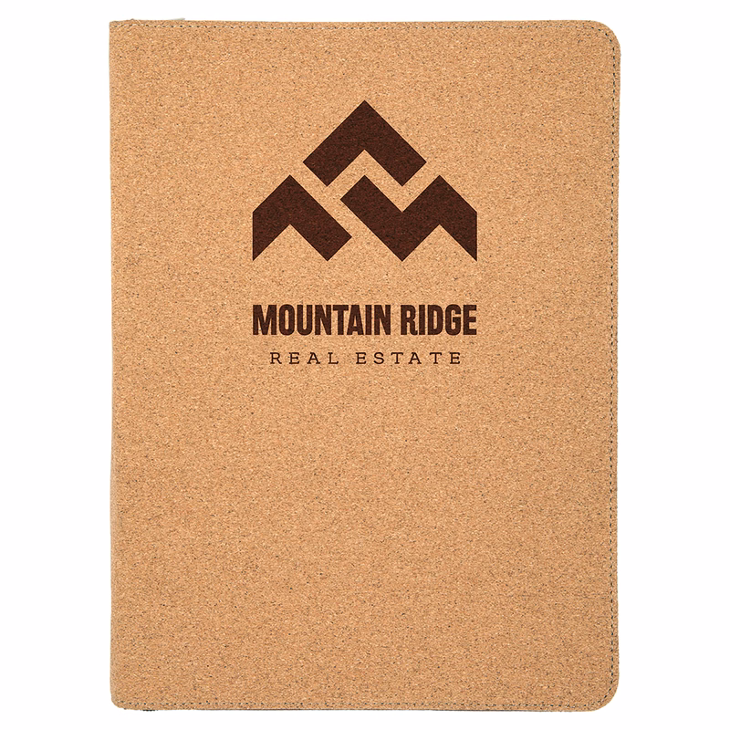 9 1/2" x 12" Light Brown Cork with Zipper Portfolio with Notepad