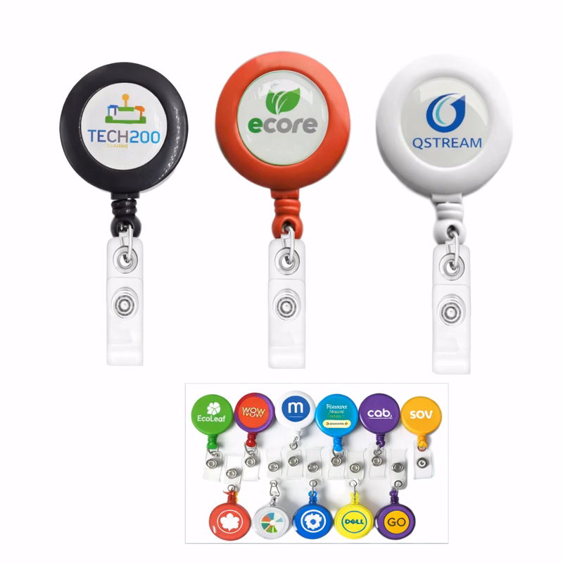 Epoxy Dome Retractable Round Badge Reel Holder w/ Belt Clip