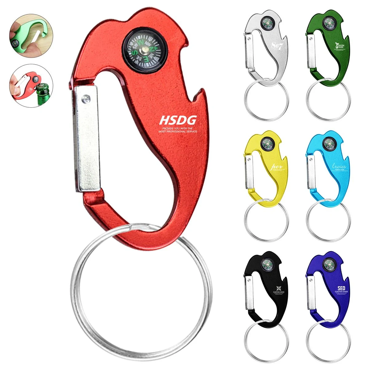 4-In-1 Multi-Functional Keychain With Carabiner, Bottle Opener & Compass 1