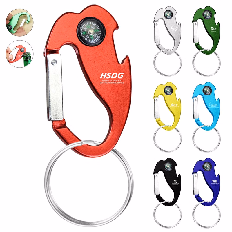 4-In-1 Multi-Functional Keychain With Carabiner, Bottle Opener & Compass