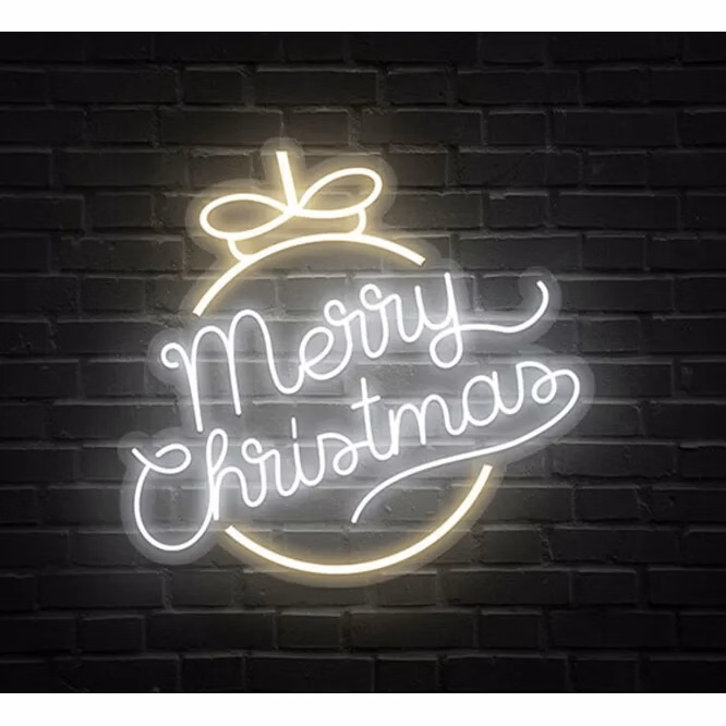 Merry Christmas Circle Typography Neon Sign