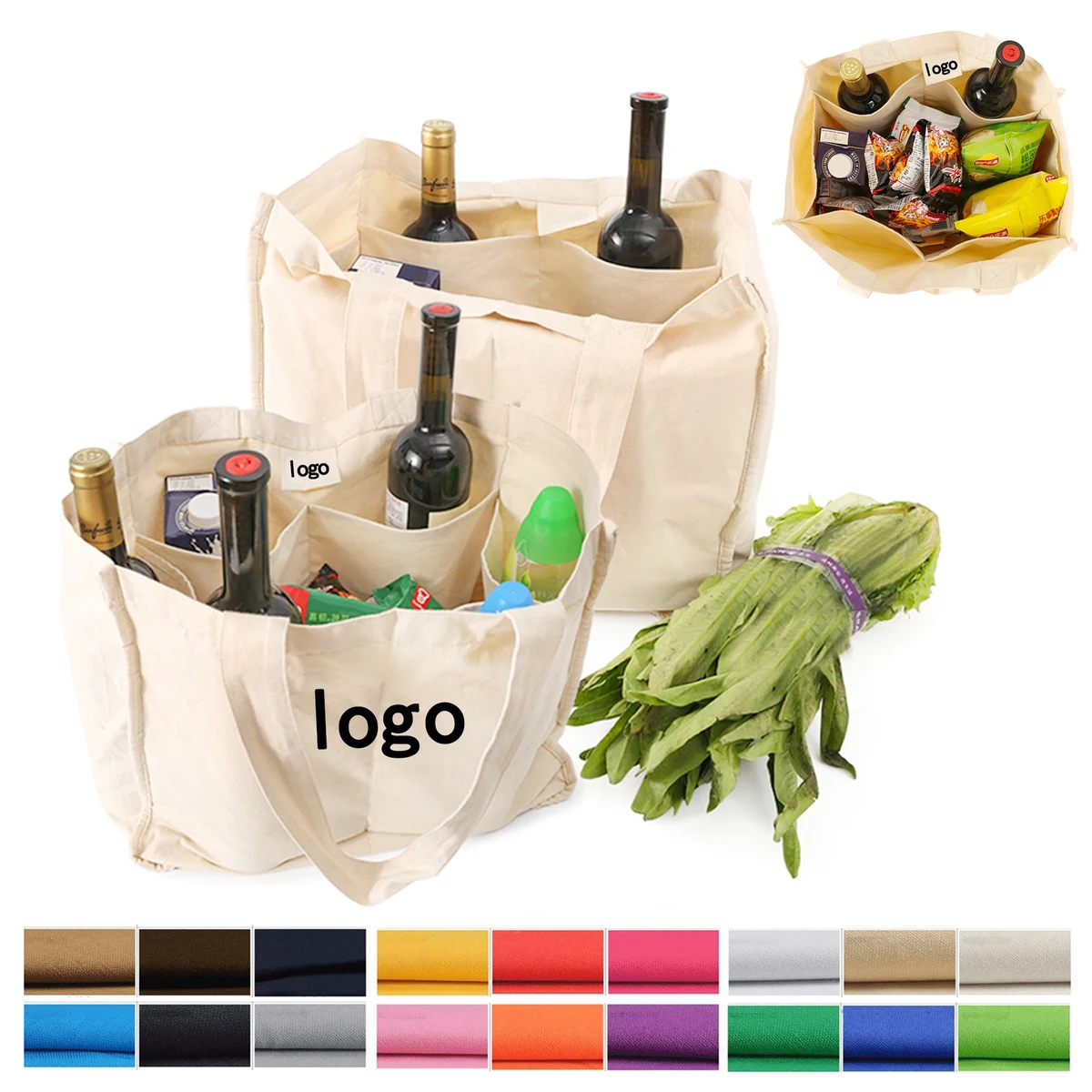 Canvas Divider Shopping Bag, custom tote bag with logo imprint 1