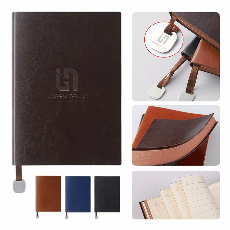 A6 PU Leather Minimalist Business Notebook with Metal Pendant