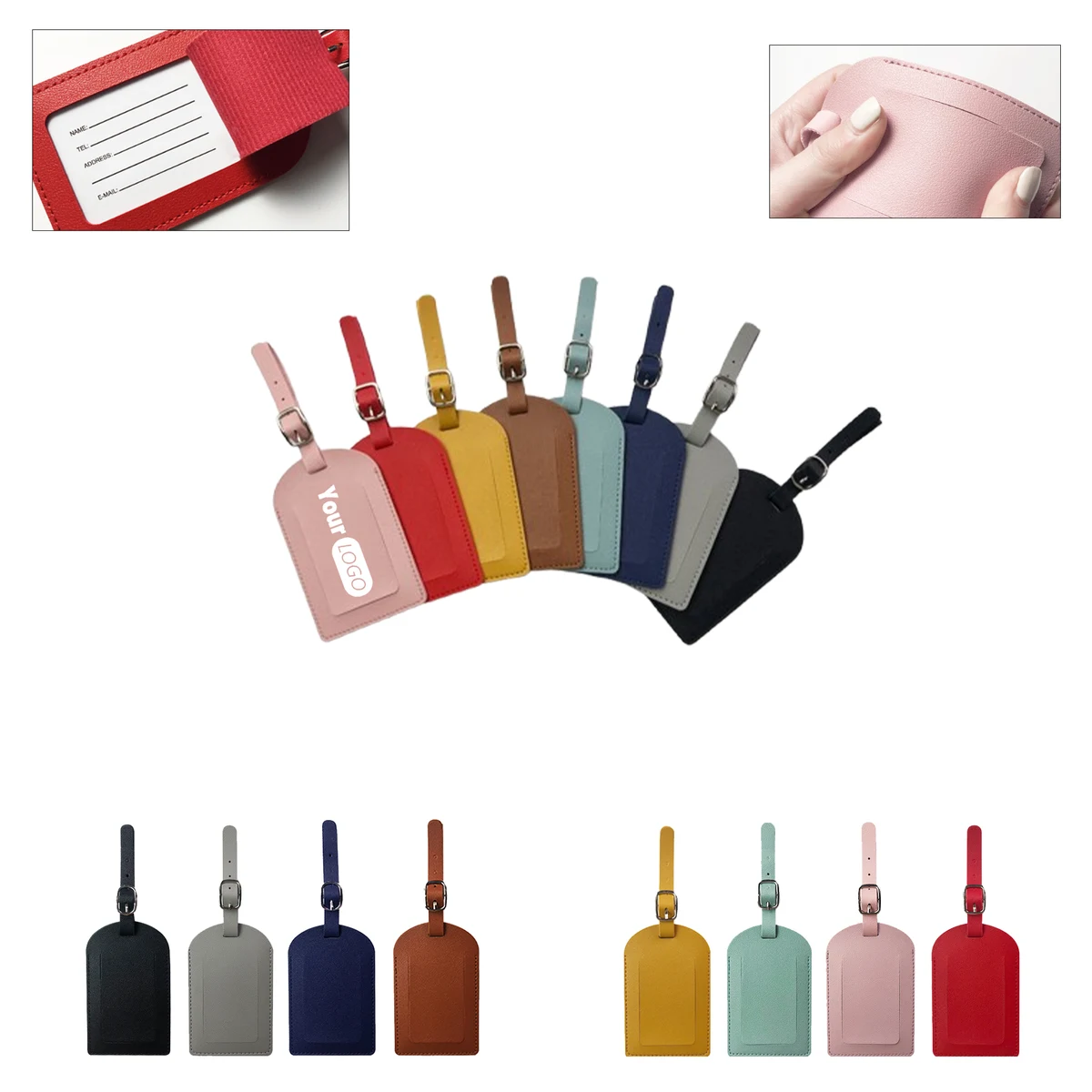 Custom Logo PU Leather Luggage Tags With Hanging Rope 1