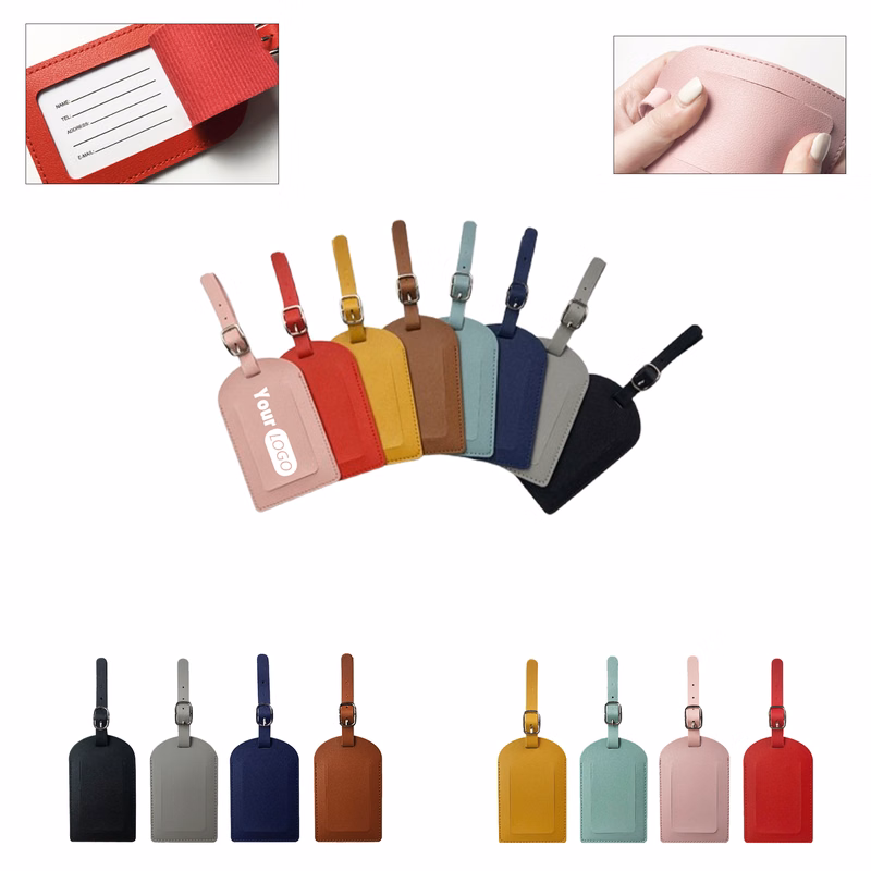 Custom Logo PU Leather Luggage Tags With Hanging Rope