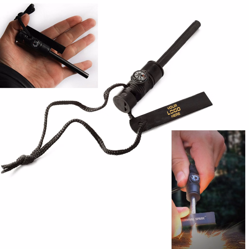 Spark Magnesium Survival Fire Starter with Compass and Whistle