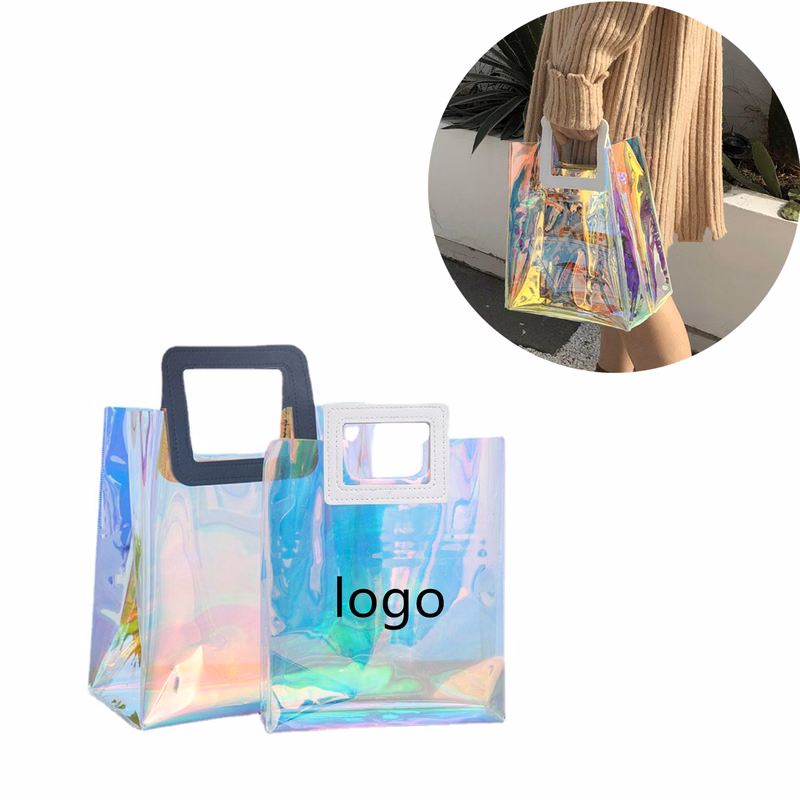 Transparent Tote Holographic Rainbow Color Shopping Bag
