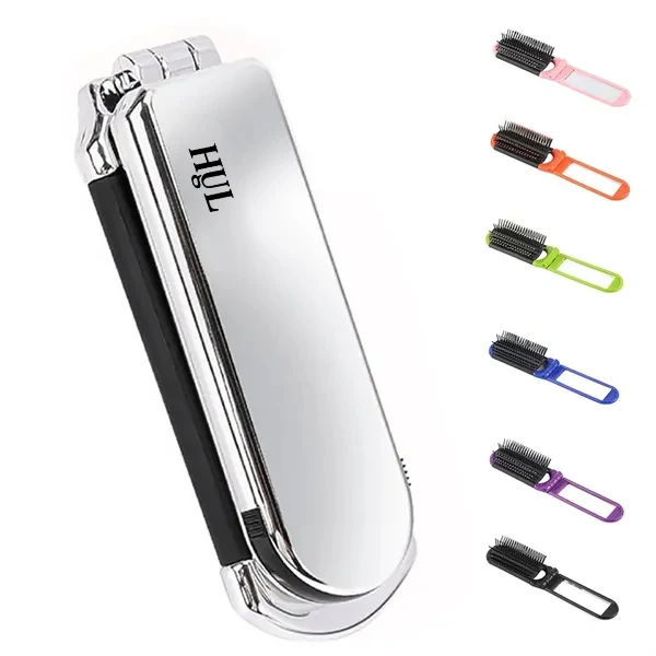 Foldable Travel Hair Brush with Mirror & Soft Bristles 1