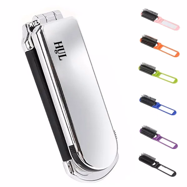 Foldable Travel Hair Brush with Mirror & Soft Bristles