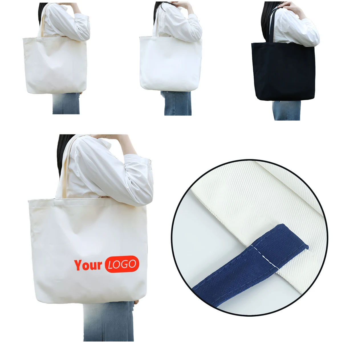 Horizontal Shoulder Canvas Bag, custom tote bag with logo imprint 1