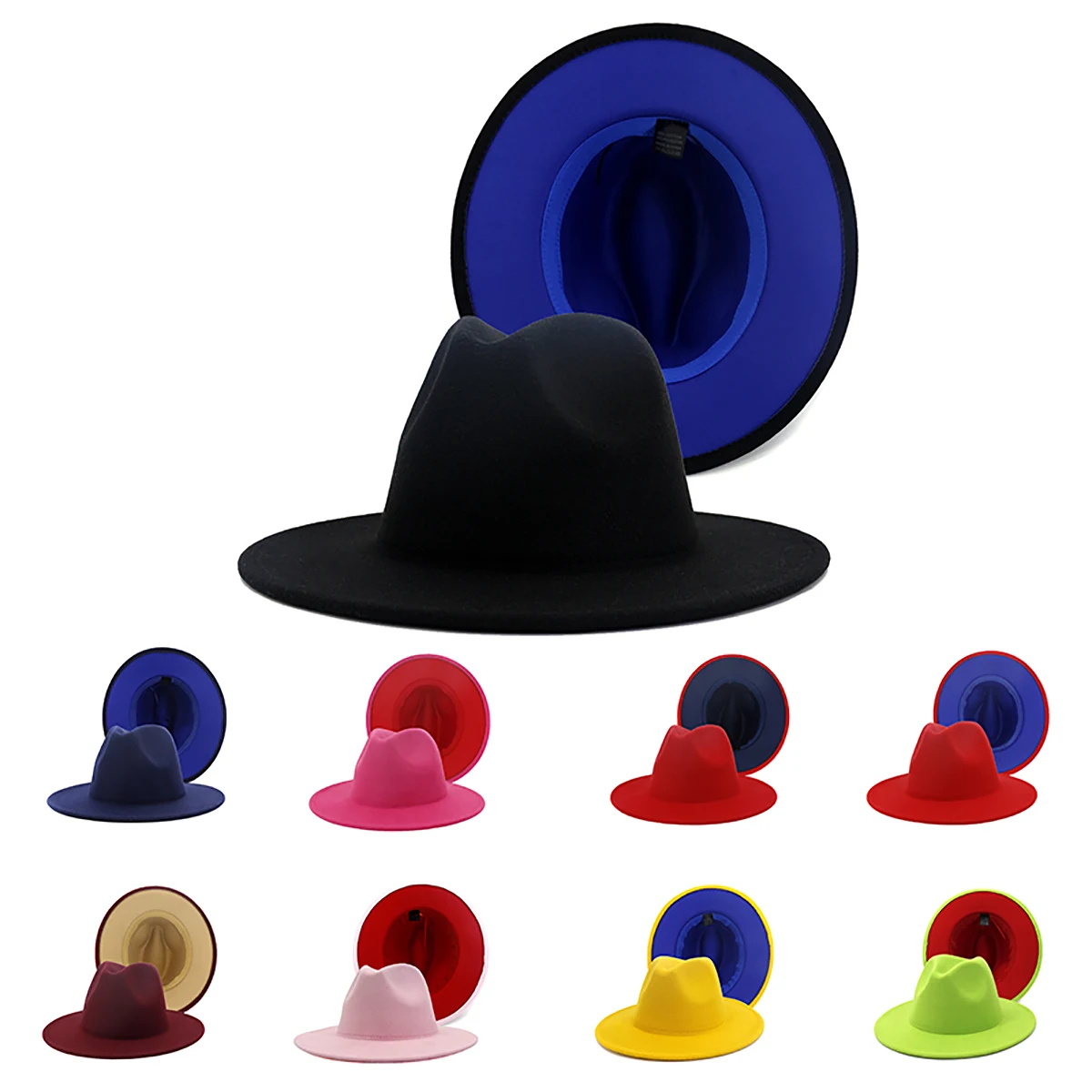 Womens & Mens Two Tone Wide Brim Fedora Hats 1
