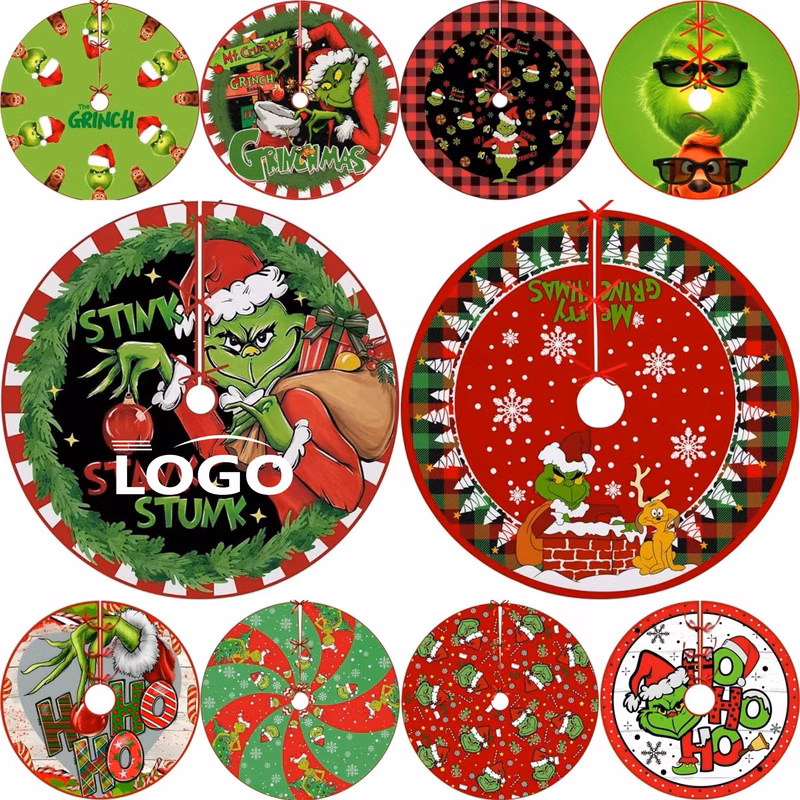 Christmas Tree Skirt with Grinch & Candy Design