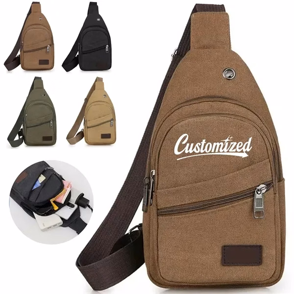 Custom Canvas Crossbody Sling Bag with Earphone Port — Urban Commute Essential