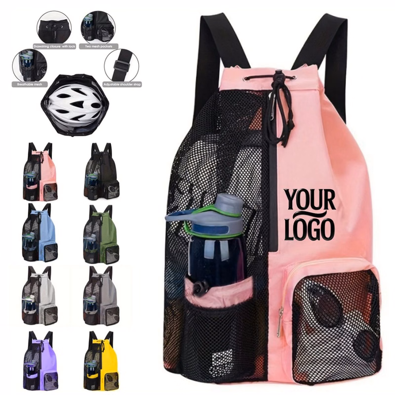 Beach Mesh Gym Backpack With Bottle Pocket