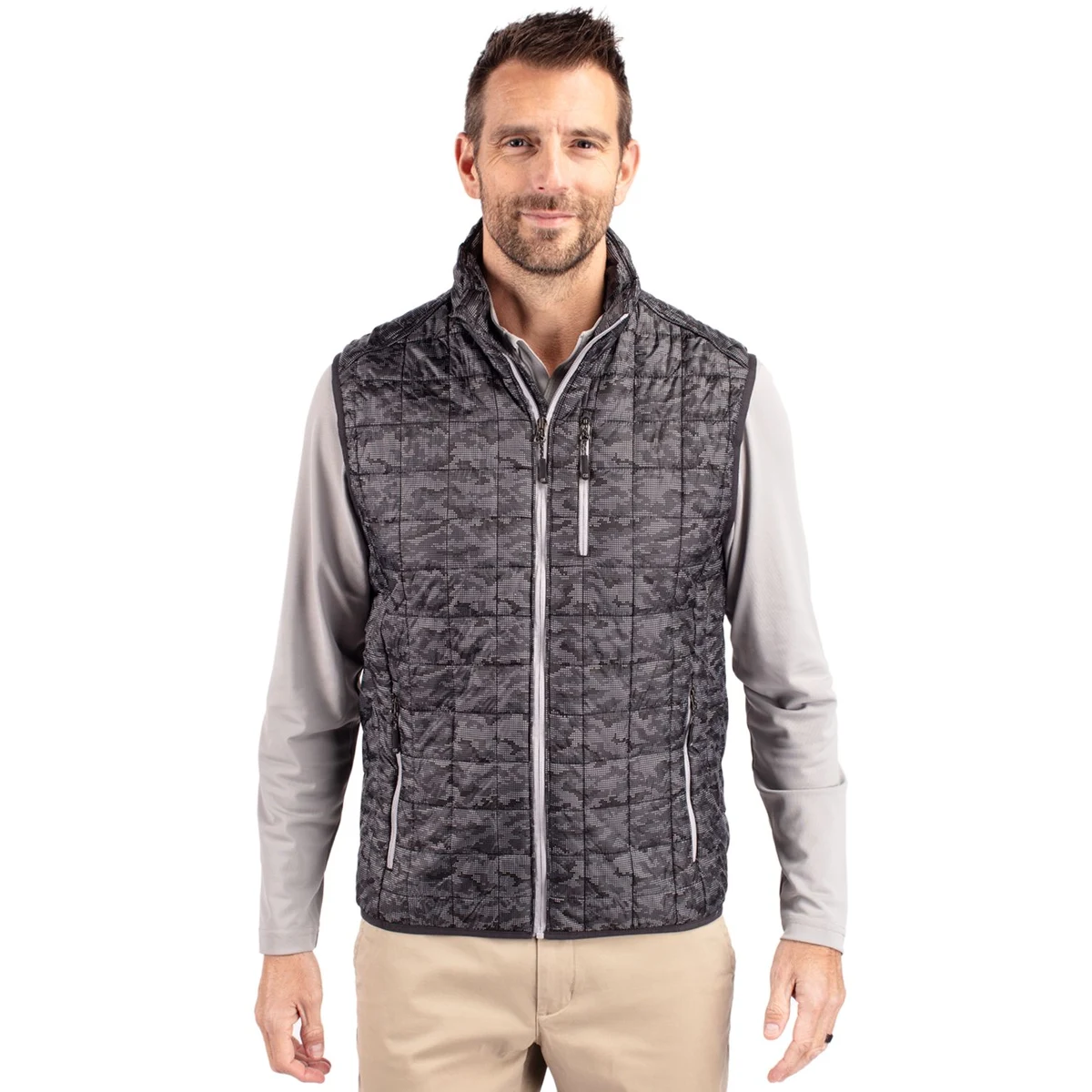 Cutter & Buck Rainier Recycled Insulated Printed Puffer Mens Full Zip Vest 1