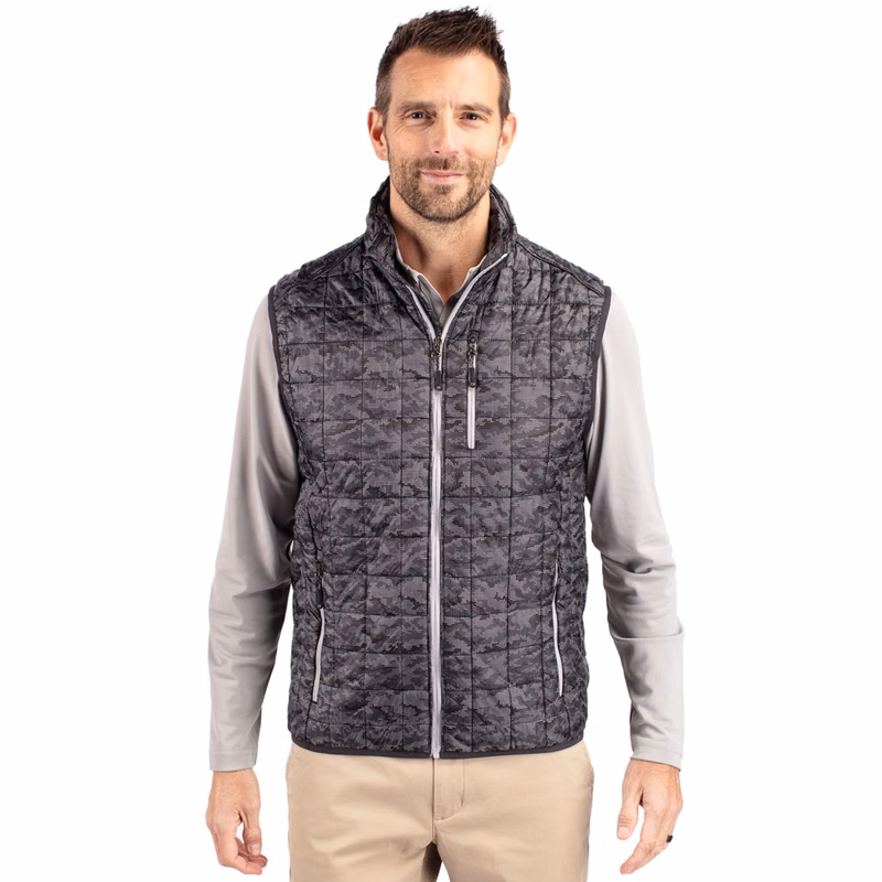 Cutter & Buck Rainier Recycled Insulated Printed Puffer Mens Full Zip Vest