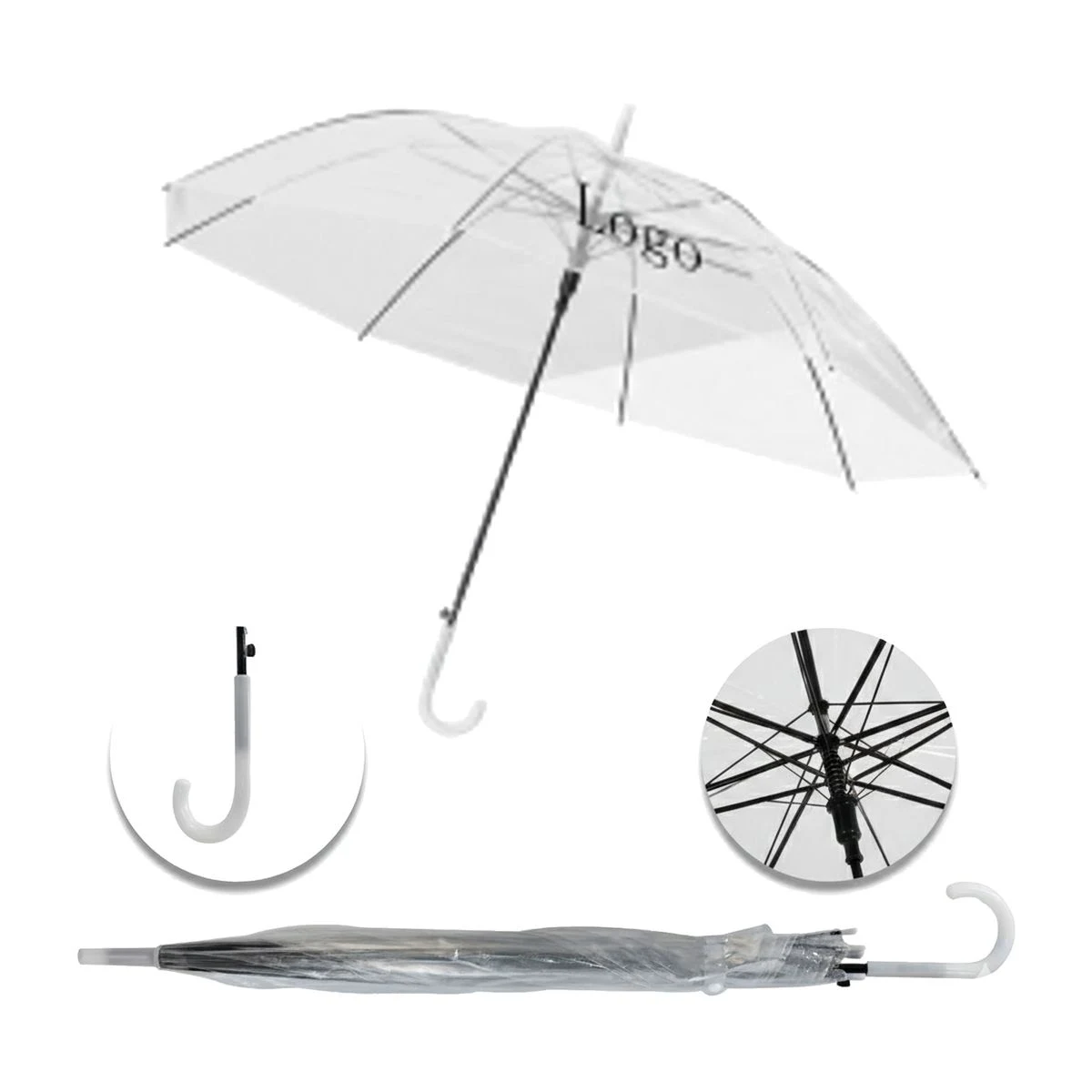 Customizable 39 in Transparent 8-Rib Stick Umbrella 1