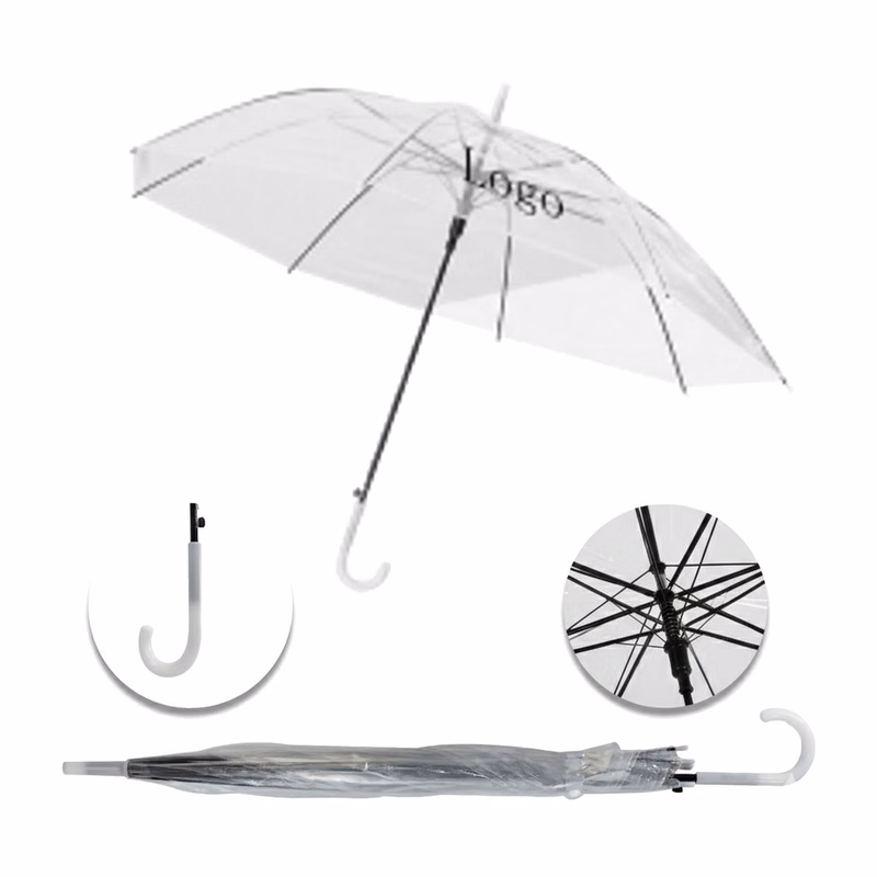 Customizable 39 in Transparent 8-Rib Stick Umbrella