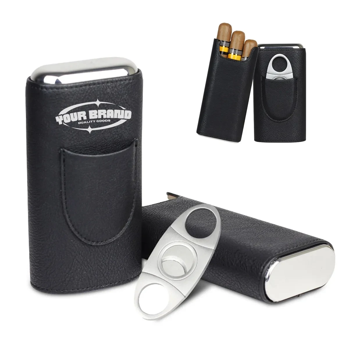 Leather Cigar Travel Box Set Gift W/ Cutter For Men 1