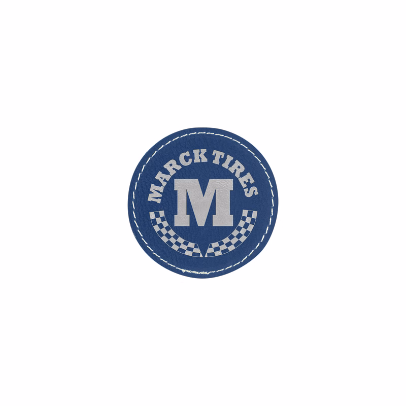 2" Blue/Silver Leatherette Round Patch with Adhesive