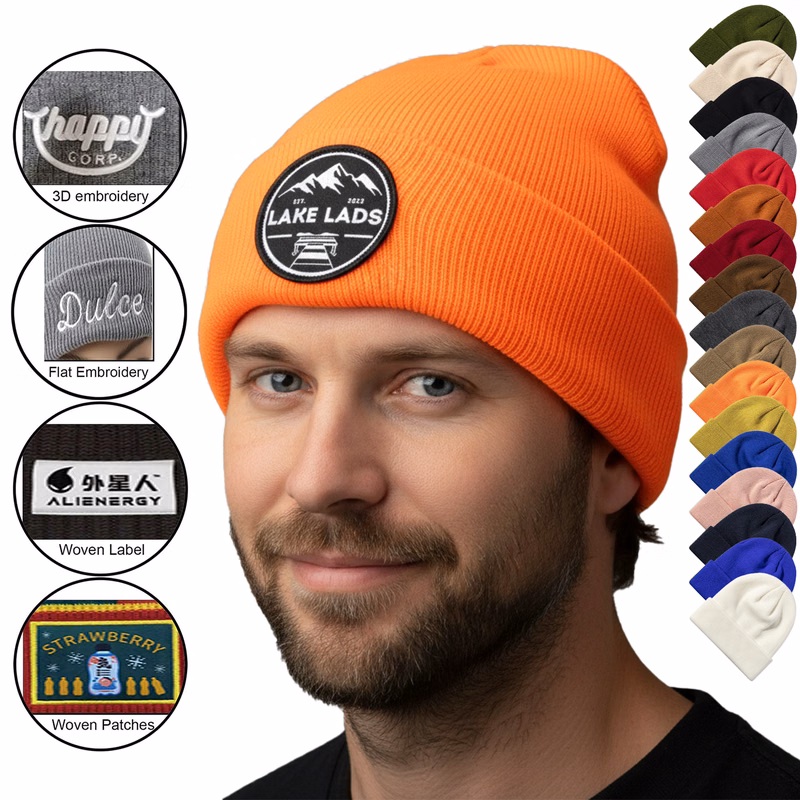 100% Acrylic Cuffed Knitted Beanie With Custom Logo