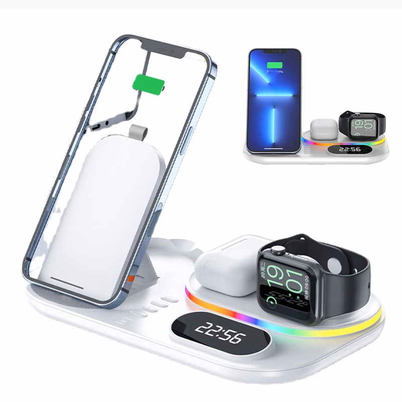 4 in 1 Foldable Wireless Charger Station with digital clock