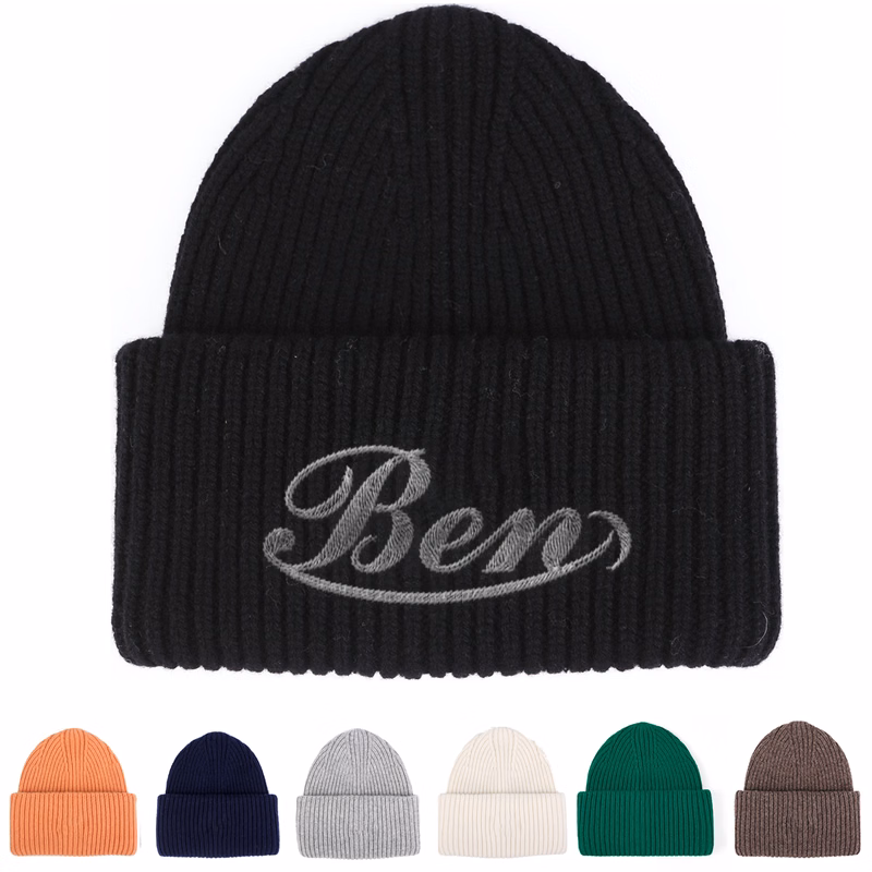 100% Merino Wool Brimless Solid - color Knitted Hat