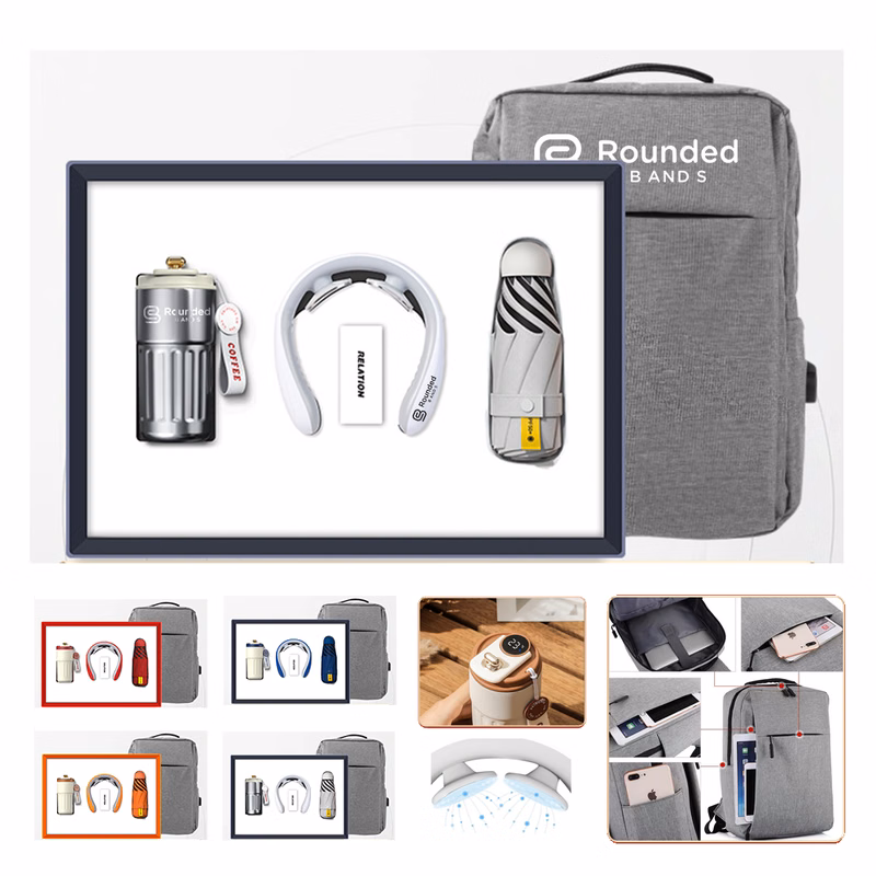 4-in-1 Business Gifts With Tumbler & Neck Massager & Umbrella & Waterproof Backpack