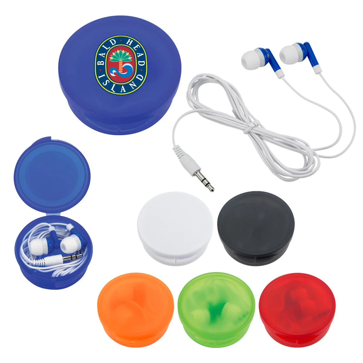 Earbuds In Round Plastic Case 1