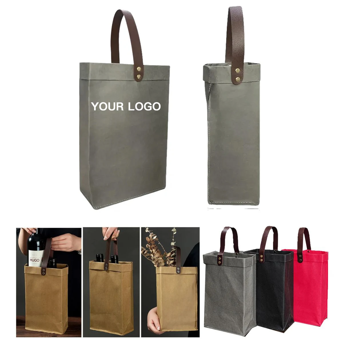Nordic Style Kraft Paper Wine Bag with Handles 1