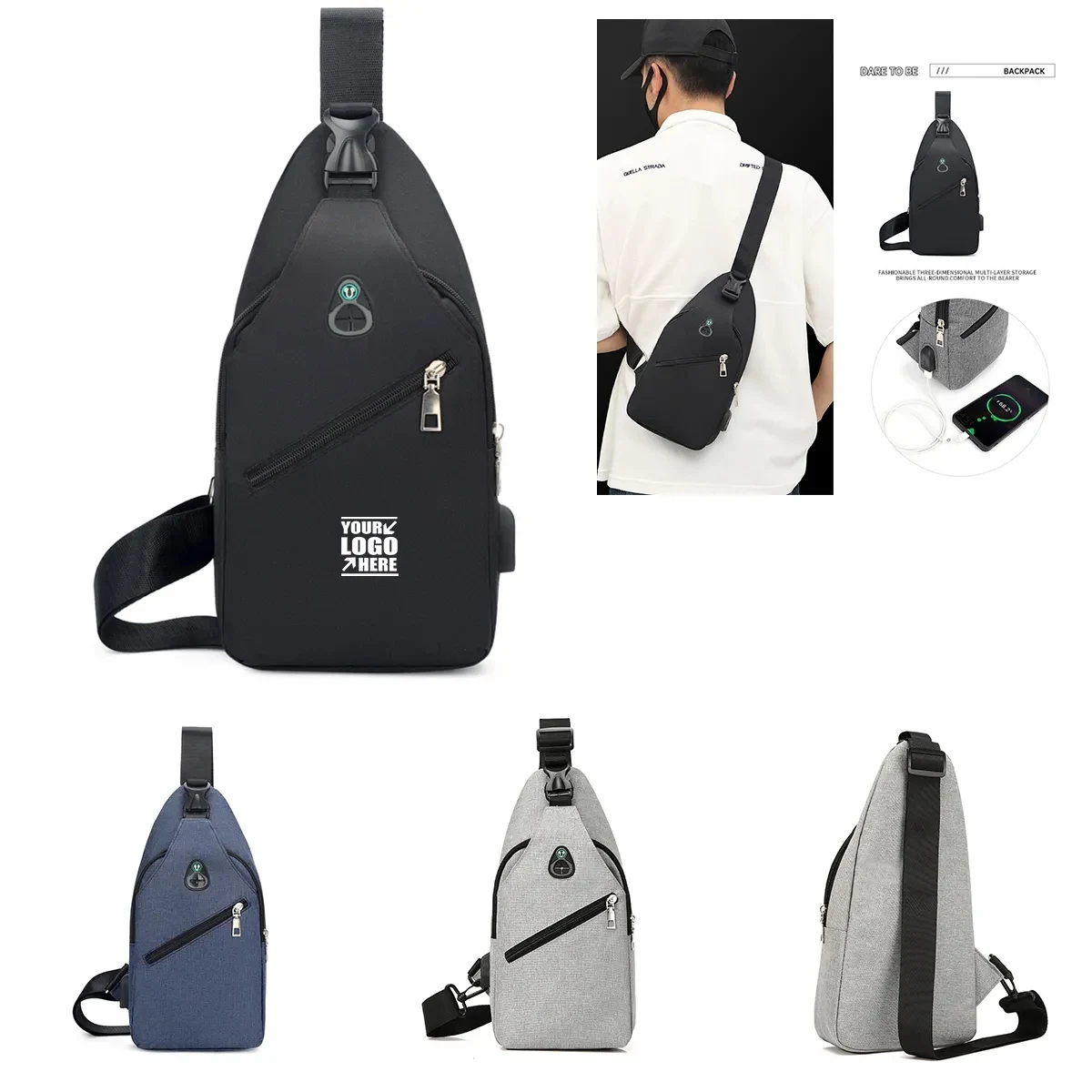 Crossbody Shoulder Sling Backpack with USB Charging 1